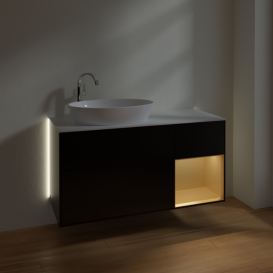 Тумба под раковину Villeroy & Boch Finion 120х50,1 см с подсветкой МДФ черный матовый лак/стекло белое матовое G931HFPD