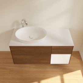 Тумба под раковину Villeroy & Boch Finion 120х50,1 см с подсветкой МДФ шпон грецкого ореха/стекло белое матовое G931MTGN