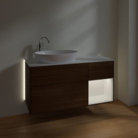 Тумба под раковину Villeroy & Boch Finion 120х50,1 см с подсветкой МДФ шпон грецкого ореха/стекло белое матовое G931MTGN