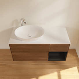 Тумба под раковину Villeroy & Boch Finion 120х50,1 см с подсветкой МДФ шпон грецкого ореха/стекло белое матовое G931PDGN