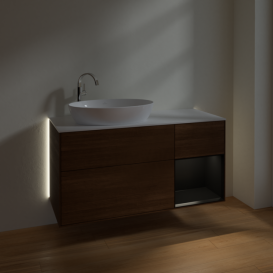 Тумба под раковину Villeroy & Boch Finion 120х50,1 см с подсветкой МДФ шпон грецкого ореха/стекло белое матовое G931PDGN