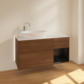 Тумба под раковину Villeroy & Boch Finion 120х50,1 см с подсветкой МДФ шпон грецкого ореха/стекло белое матовое G931PDGN