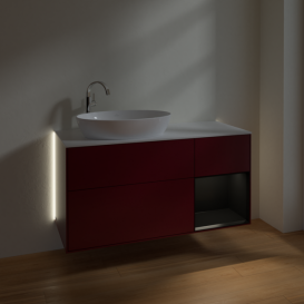 Тумба под раковину Villeroy & Boch Finion 120х50,1 см с подсветкой МДФ пион матовый лак/стекло белое матовое G931PDHB