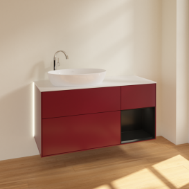 Тумба под раковину Villeroy & Boch Finion 120х50,1 см с подсветкой МДФ пион матовый лак/стекло белое матовое G931PDHB