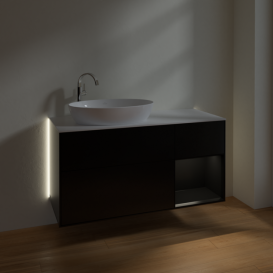 Тумба под раковину Villeroy & Boch Finion 120х50,1 см с подсветкой МДФ черный матовый лак/стекло белое матовое G931PDPD