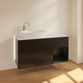 Тумба под раковину Villeroy & Boch Finion 120х50,1 см с подсветкой МДФ черный матовый лак/стекло белое матовое G931PDPD