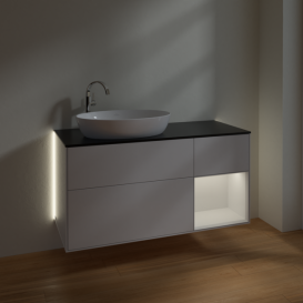 Тумба под раковину Villeroy & Boch Finion 120х50,1 см с подсветкой МДФ глянцевый белый лак/стекло черное матовое G932GFGF