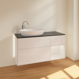 Тумба под раковину Villeroy & Boch Finion 120х50,1 см с подсветкой МДФ глянцевый белый лак/стекло черное матовое G932GFGF