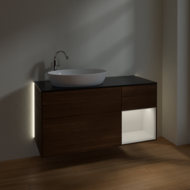 Тумба под раковину Villeroy & Boch Finion 120х50,1 см с подсветкой МДФ шпон грецкого ореха/стекло черное матовое G932GFGN