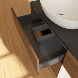 Тумба под раковину Villeroy & Boch Finion 120х50,1 см с подсветкой МДФ шпон грецкого ореха/стекло черное матовое G932GFGN