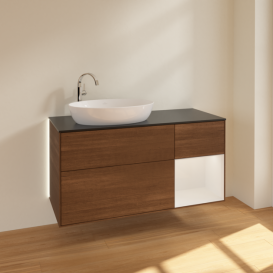 Тумба под раковину Villeroy & Boch Finion 120х50,1 см с подсветкой МДФ шпон грецкого ореха/стекло черное матовое G932GFGN