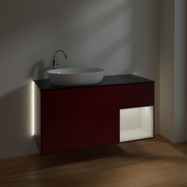 Тумба под раковину Villeroy & Boch Finion 120х50,1 см с подсветкой МДФ пион матовый лак/стекло черное матовое G932GFHB