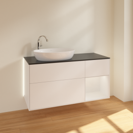 Тумба под раковину Villeroy & Boch Finion 120х50,1 см с подсветкой МДФ белый матовый лак/стекло черное матовое G932GFMT