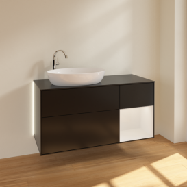 Тумба под раковину Villeroy & Boch Finion 120х50,1 см с подсветкой МДФ черный матовый лак/стекло черное матовое G932GFPD