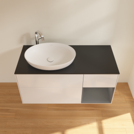 Тумба под раковину Villeroy & Boch Finion 120х50,1 см с подсветкой МДФ глянцевый белый лак/стекло черное матовое G932GKGF