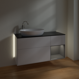 Тумба под раковину Villeroy & Boch Finion 120х50,1 см с подсветкой МДФ глянцевый белый лак/стекло черное матовое G932GKGF