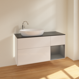 Тумба під раковину Villeroy & Boch Finion 120х50,1 см з підсвіткою МДФ білий глянцевий лак/скло чорне матове G932GKGF