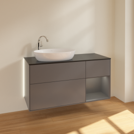 Тумба под раковину Villeroy & Boch Finion 120х50,1 см с подсветкой МДФ антрацит матовый лак/стекло черное матовое G932GKGK