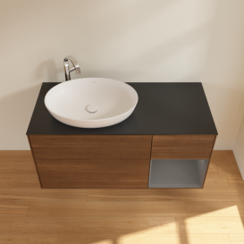 Тумба под раковину Villeroy & Boch Finion 120х50,1 см с подсветкой МДФ шпон грецкого ореха/стекло черное матовое G932GKGN