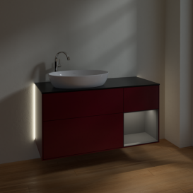 Тумба под раковину Villeroy & Boch Finion 120х50,1 см с подсветкой МДФ пион матовый лак/стекло черное матовое G932GKHB