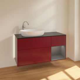 Тумба под раковину Villeroy & Boch Finion 120х50,1 см с подсветкой МДФ пион матовый лак/стекло черное матовое G932GKHB