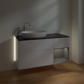 Тумба под раковину Villeroy & Boch Finion 120х50,1 см с подсветкой МДФ белый матовый лак/стекло черное матовое G932GKMT