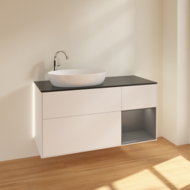 Тумба под раковину Villeroy & Boch Finion 120х50,1 см с подсветкой МДФ белый матовый лак/стекло черное матовое G932GKMT