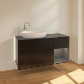 Тумба под раковину Villeroy & Boch Finion 120х50,1 см с подсветкой МДФ черный матовый лак/стекло черное матовое G932GKPD