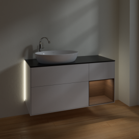 Тумба під раковину Villeroy & Boch Finion 120х50,1 см з підсвіткою МДФ білий глянцевий лак/скло чорне матове G932GNGF