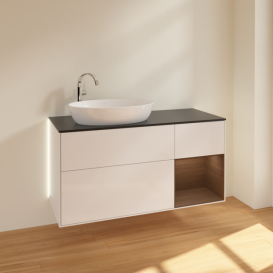 Тумба під раковину Villeroy & Boch Finion 120х50,1 см з підсвіткою МДФ білий глянцевий лак/скло чорне матове G932GNGF