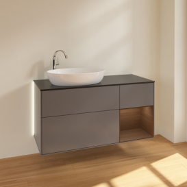 Тумба под раковину Villeroy & Boch Finion 120х50,1 см с подсветкой МДФ антрацит матовый лак/стекло черное матовое G932GNGK