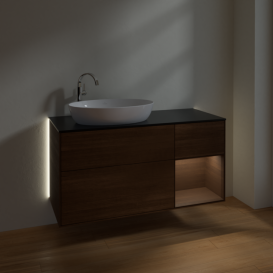 Тумба под раковину Villeroy & Boch Finion 120х50,1 см с подсветкой МДФ шпон грецкого ореха/стекло черное матовое G932GNGN