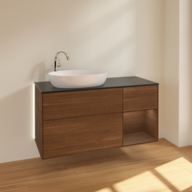 Тумба под раковину Villeroy & Boch Finion 120х50,1 см с подсветкой МДФ шпон грецкого ореха/стекло черное матовое G932GNGN