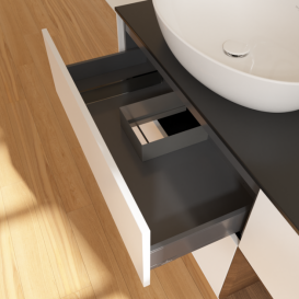 Тумба под раковину Villeroy & Boch Finion 120х50,1 см с подсветкой МДФ белый матовый лак/стекло черное матовое G932GNMT