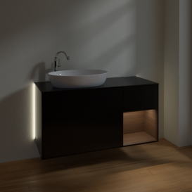 Тумба под раковину Villeroy & Boch Finion 120х50,1 см с подсветкой МДФ черный матовый лак/стекло черное матовое G932GNPD