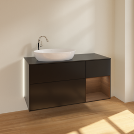 Тумба под раковину Villeroy & Boch Finion 120х50,1 см с подсветкой МДФ черный матовый лак/стекло черное матовое G932GNPD