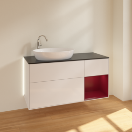 Тумба под раковину Villeroy & Boch Finion 120х50,1 см с подсветкой МДФ глянцевый белый лак/стекло черное матовое G932HBGF