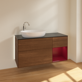 Тумба под раковину Villeroy & Boch Finion 120х50,1 см с подсветкой МДФ шпон грецкого ореха/стекло черное матовое G932HBGN