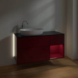 Тумба под раковину Villeroy & Boch Finion 120х50,1 см с подсветкой МДФ пион матовый лак/стекло черное матовое G932HBHB