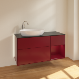 Тумба под раковину Villeroy & Boch Finion 120х50,1 см с подсветкой МДФ пион матовый лак/стекло черное матовое G932HBHB