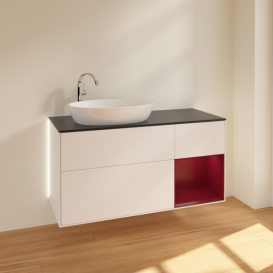 Тумба под раковину Villeroy & Boch Finion 120х50,1 см с подсветкой МДФ белый матовый лак/стекло черное матовое G932HBMT