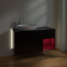 Тумба под раковину Villeroy & Boch Finion 120х50,1 см с подсветкой МДФ черный матовый лак/стекло черное матовое G932HBPD