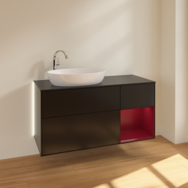 Тумба под раковину Villeroy & Boch Finion 120х50,1 см с подсветкой МДФ черный матовый лак/стекло черное матовое G932HBPD