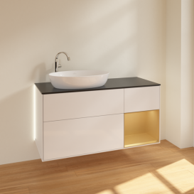 Тумба под раковину Villeroy & Boch Finion 120х50,1 см с подсветкой МДФ глянцевый белый лак/стекло черное матовое G932HFGF