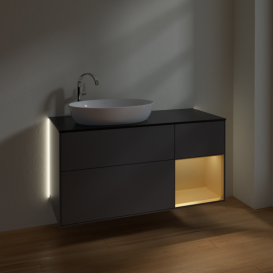 Тумба под раковину Villeroy & Boch Finion 120х50,1 см с подсветкой МДФ антрацит матовый лак/стекло черное матовое G932HFGK