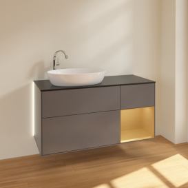 Тумба под раковину Villeroy & Boch Finion 120х50,1 см с подсветкой МДФ антрацит матовый лак/стекло черное матовое G932HFGK