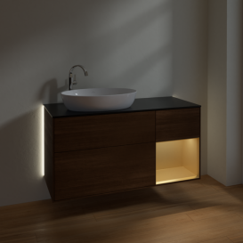 Тумба под раковину Villeroy & Boch Finion 120х50,1 см с подсветкой МДФ шпон грецкого ореха/стекло черное матовое G932HFGN