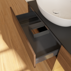 Тумба под раковину Villeroy & Boch Finion 120х50,1 см с подсветкой МДФ шпон грецкого ореха/стекло черное матовое G932HFGN