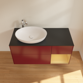 Тумба под раковину Villeroy & Boch Finion 120х50,1 см с подсветкой МДФ пион матовый лак/стекло черное матовое G932HFHB