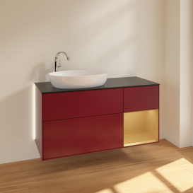 Тумба под раковину Villeroy & Boch Finion 120х50,1 см с подсветкой МДФ пион матовый лак/стекло черное матовое G932HFHB